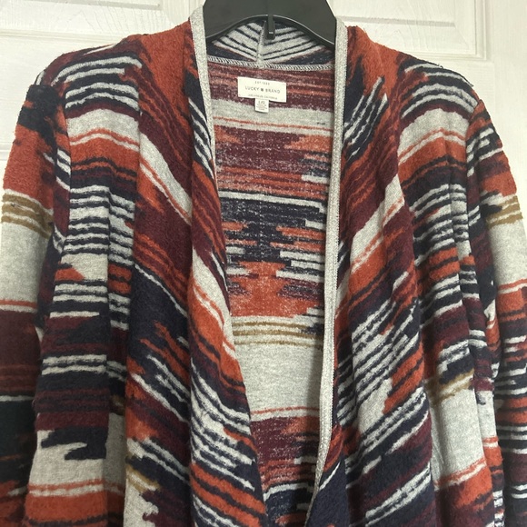 Lucky Brand Aztec Cardigan sweater waterfall style open front size L - Picture 3 of 15